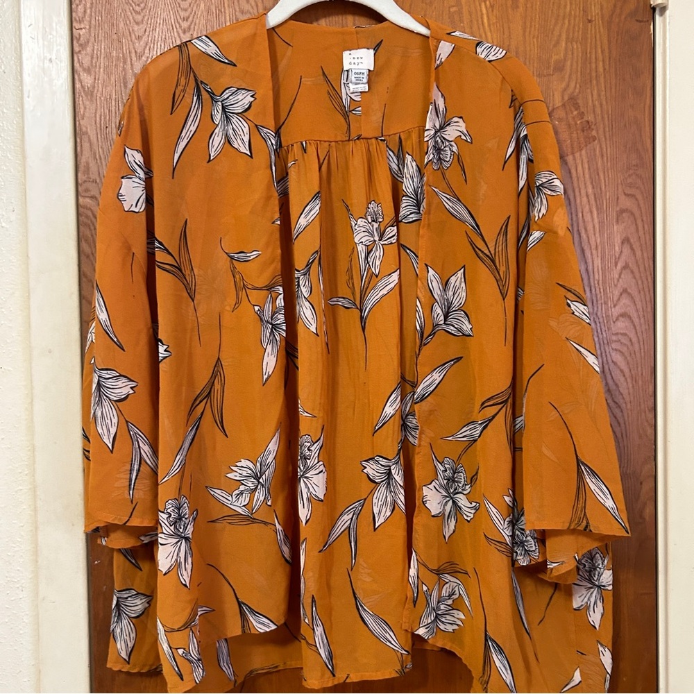 a. new day OSFM Women's Mustard Yellow Kimono Sleeves Cover up Open Cardigan